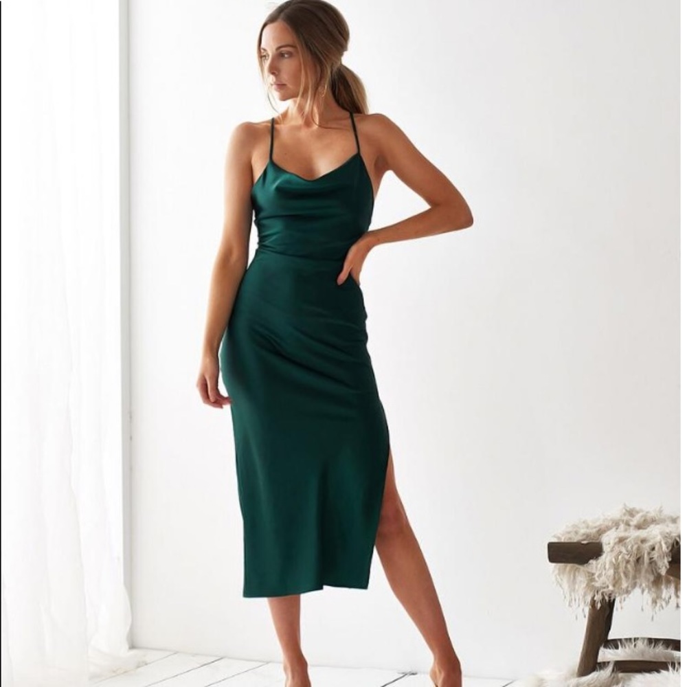 Emerald Silky Slip Dress